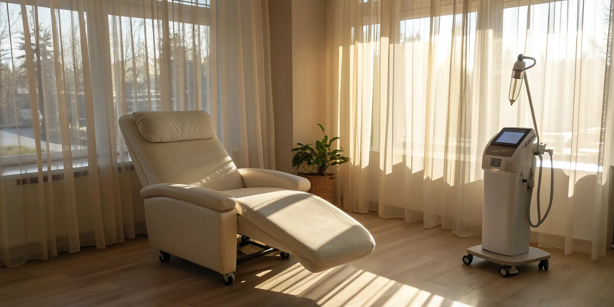 Laser hair removal machine in a professional treatment room in Virginia Beach.