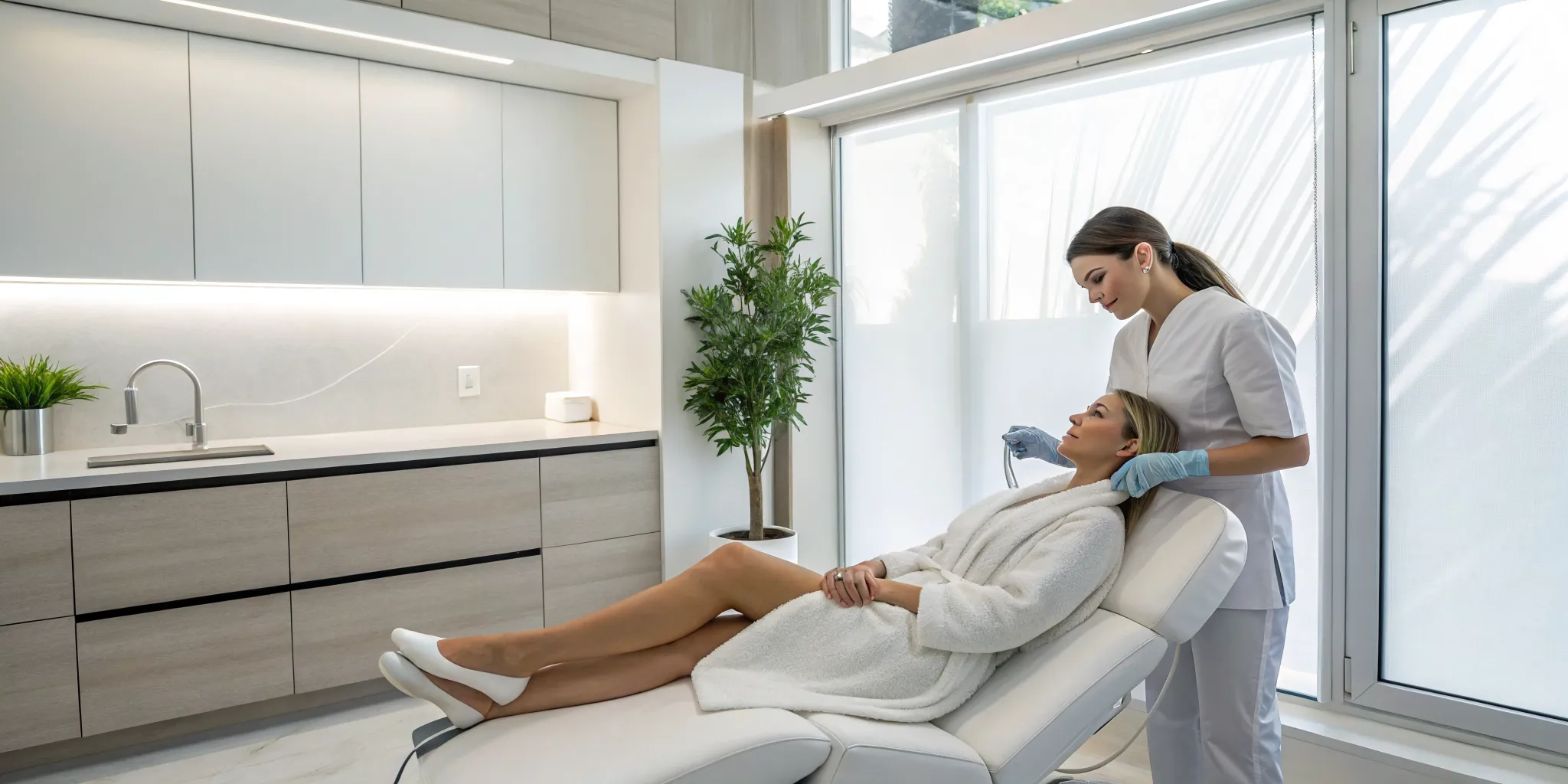 Client receiving a comfortable laser hair removal treatment from a professional.