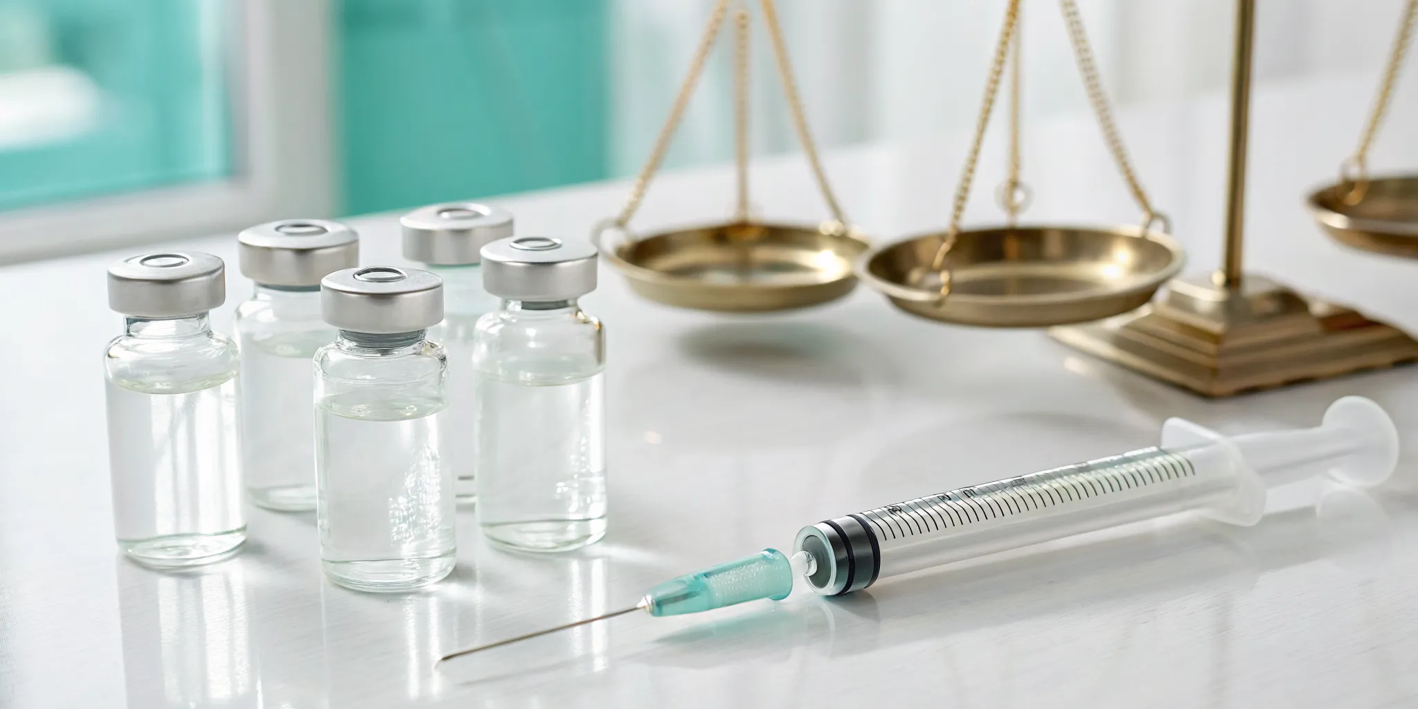 Vials of hyaluronic acid filler and a syringe for a guide on treatment cost.