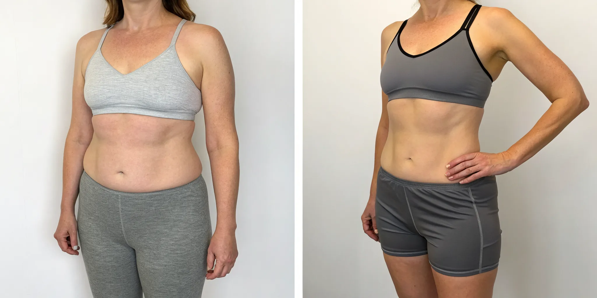 Before and after laser lipolysis for fat reduction and body contouring.